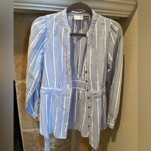 Anthropologie heart of the building blue white Prairie mandarin collar Blouse 6